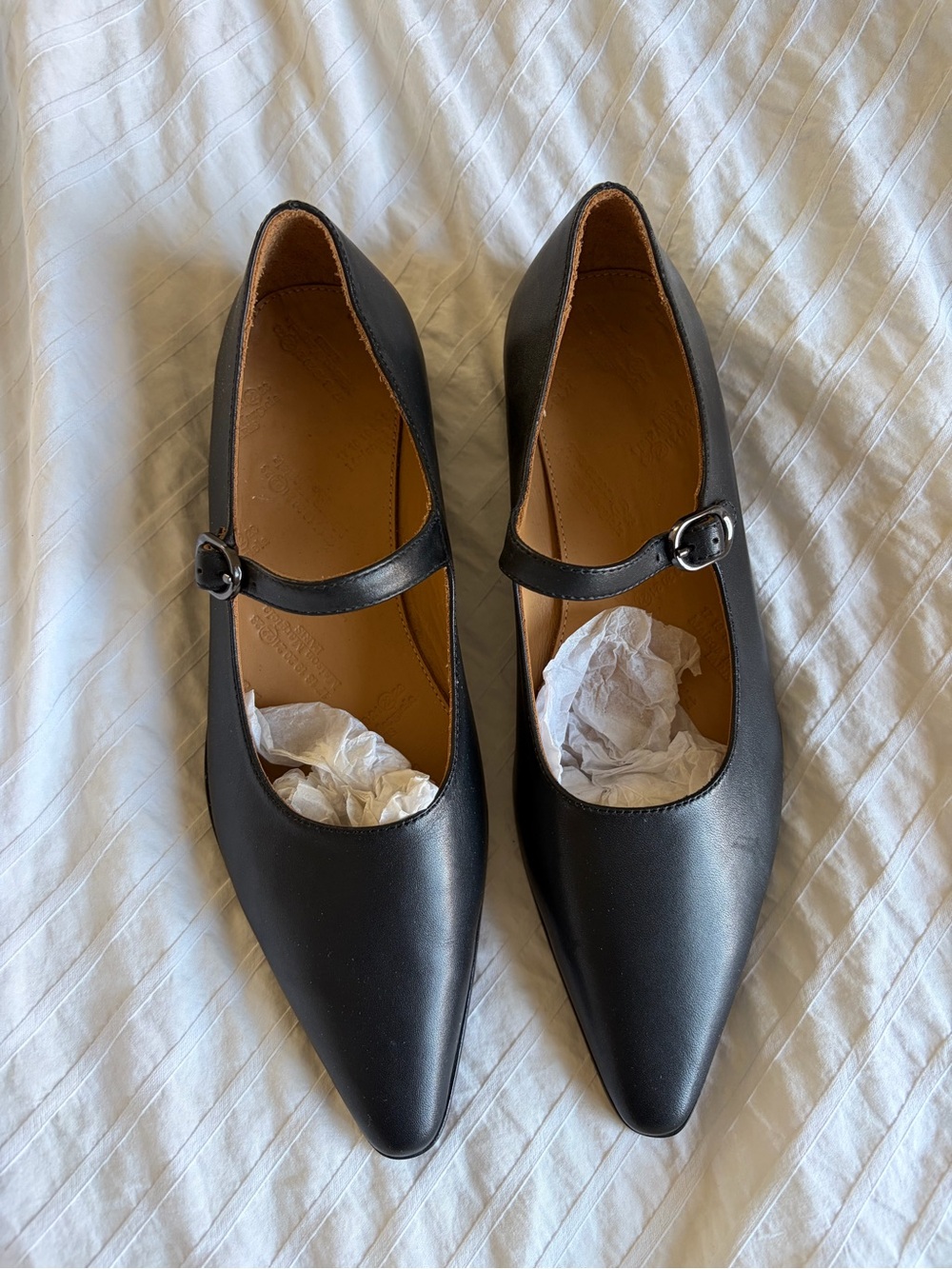 Maison Martin Margiela Black Leather Mary Jane Pointed Flats